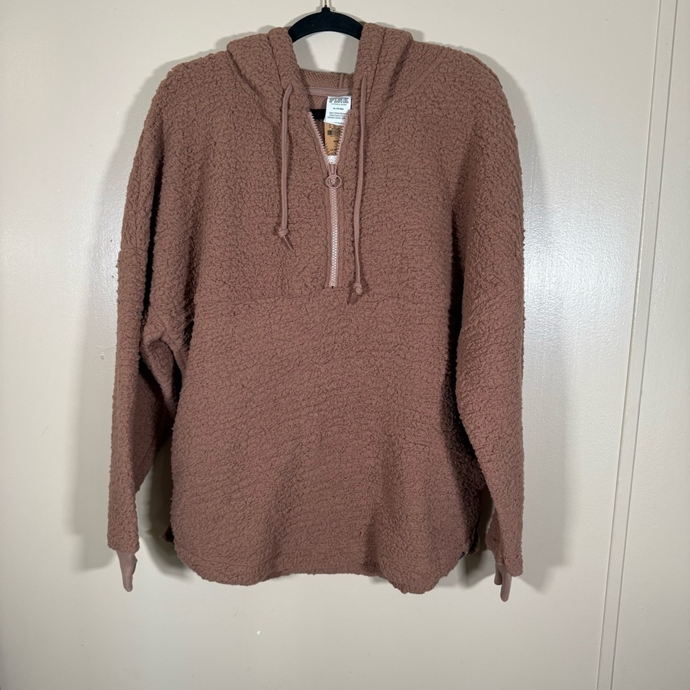 NWT PINK Victoria Secret Granola Sherpa Hooded Half Zip Pullover Brown Size Med